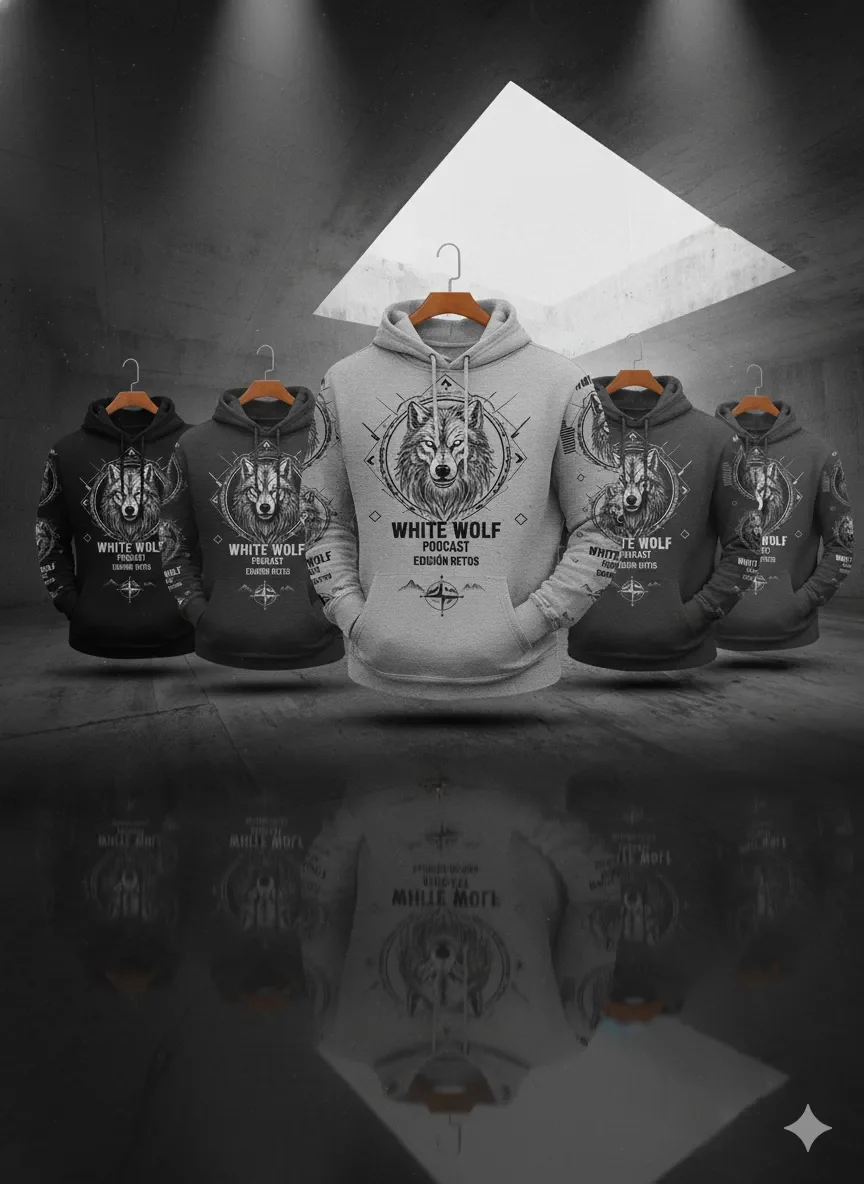 Sudaderas white wolf podcast lobo gris negro
